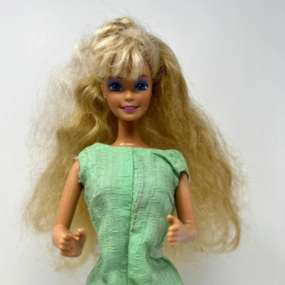 Mattel Barbie Doll 11.5‎ Inch Blonde Green Jumpsuit Gold Shoes 1966 Body 1980s